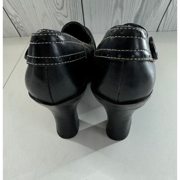 Vtg 90s Y2K lei Size 9 Loafer Heels Shoes Black Platform Leather Chunky - Picture 9 of 11